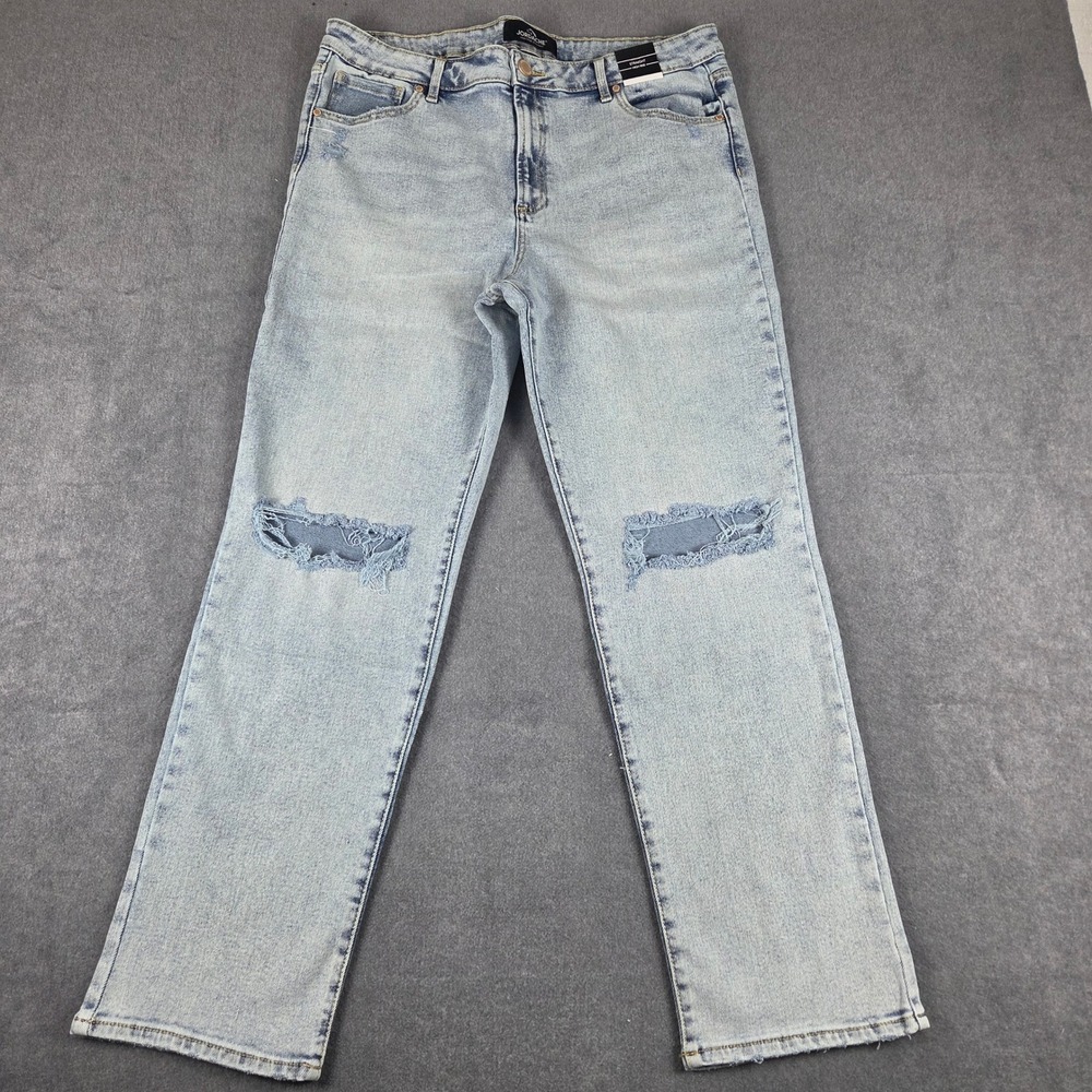 Jordache High Rise Straight Jeans Womens 18 Light Wash Blue Distressed Denim
